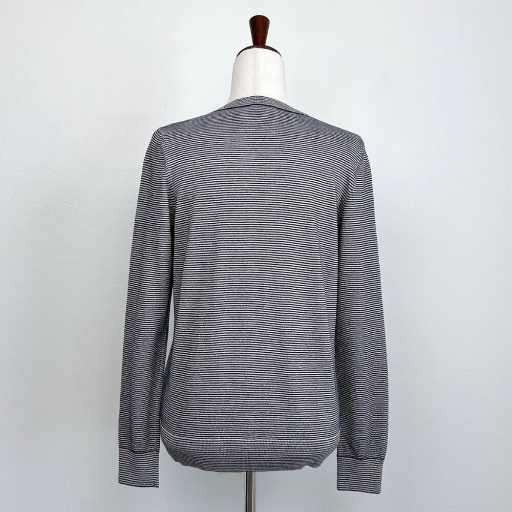 Talbots Navy Blue Striped Metallic Crewneck Long Sleeve Sweater Knit Cardigan - Picture 6 of 9